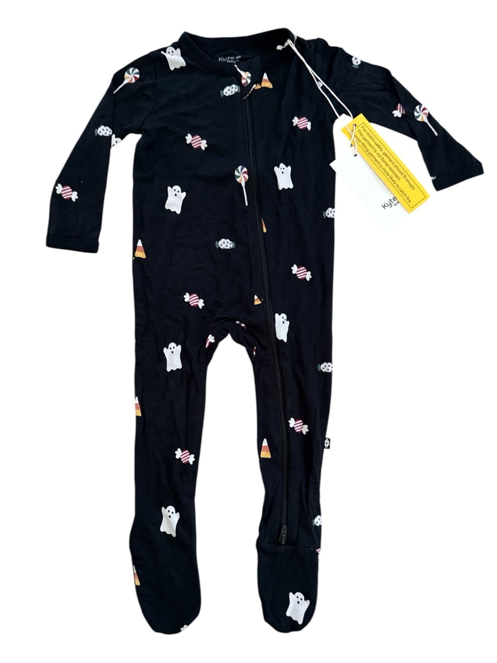 NWT Kyte Baby Zipper Footie Sleeper | Black Halloween Ghost Candy Print | 6-12mo